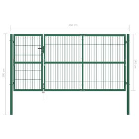 vidaXL Garden Fence Gate with Posts 350x140 cm Steel Green