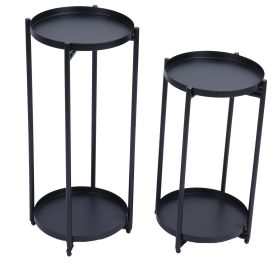 2Pcs Iron Plant Stand Table 2‑Layer Plant Pot Holder Display Shelf for House Garden Patio