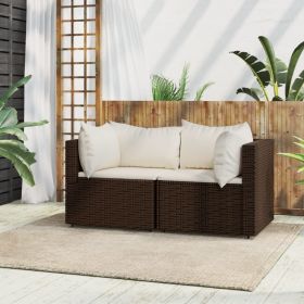 Patio Corner Sofas with Cushions 2 pcs Brown Poly Rattan