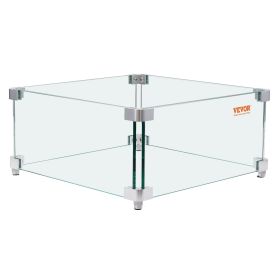 VEVOR Gas Fire Pit Wind Guard for Square Fire Table, 15 x 15 x 7 inch Clear Tempered Wind Guard for Firepits, 0.31 inch Thick Square Glass Shield, Gla
