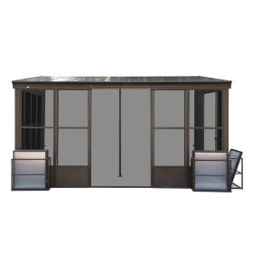 10x12FT All Season Sunroom, Outdoor Permanent Wall Mounted Solarium with Detachable Polycarbonate Windows, Aluminum Lean to Gazebo Sun Room with 2 Loc