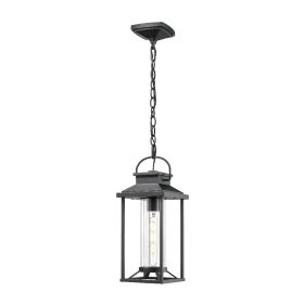 Outdoor Pendant Lights for Porch, Black Exterior Chandelier for Gazebo, Modern Outside Hanging Lanterns Outdoor Ceiling Light Fixture with Ribbed Glas