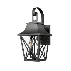 Black Outdoor Wall Lantern 2-Light, Large Outside Modern Wall Sconce Light Fixture, Industrial Porch Light Wall Mount with Glass, Waterproof Farmhouse