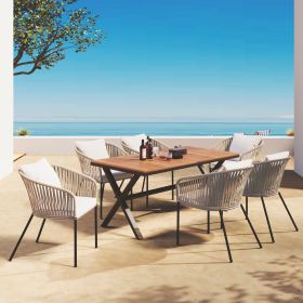 GO 7 Pieces Patio Dining Set, All-Weather Outdoor Furniture Set with Dining Table and Chairs, Acacia Wood Tabletop, Metal Frame, for for Garden, Backy