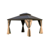 12'x14' Hardtop Gazebo, Outdoor Aluminum Frame Canopy with Galvanized Steel Double Roof, Outdoor Permanent Metal Pavilion with Curtains and Netting fo