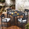 5-Piece Outdoor Patio Aluminum Furniture, Modern Dining Set, including 4 Dining Chairs Sunbrella Fabric Cushioned and 40" Square Dining Table with Umb