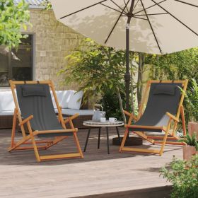 Folding Beach Chairs 2 pcs Gray Fabric