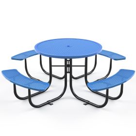 Round Outdoor Steel Picnic Table 46" blue ,with umbrella pole,Blue
