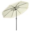 Outsunny 9ft Patio Umbrella with Push Button Tilt and Crank, Ruffled Outdoor Market Table Umbrella with Tassles and 8 Ribs, for Garden, Deck, Pool, Cr