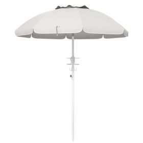 Outsunny 5.7' Portable Beach Umbrella with Tilt, Adjustable Height, 2 Cup Holders & Hooks, UV 40+ Ruffled Outdoor Umbrella with Vented Canopy, Cream W