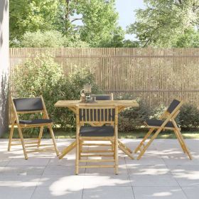 4 Piece Folding Bistro Chairs with Dark Gray Cushions Bamboo