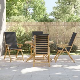 4 Piece Folding Patio Reclining Chairs with Dark Gray Cushions Bamboo