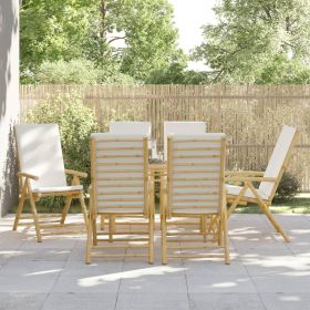 6 Piece Folding Patio Reclining Chairs with Cream White Cushions Bamboo