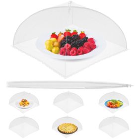 Collapsible Mesh Food Covers for Outdoors 6 pcs, 17" x 17" White Food Umbrella Mesh Cover with Stainless Steel Framework, Washable Camping Food Tent,