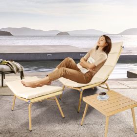 JESE Chaise Lounge Chair with Ottoma and Table for Outdoor Indoor Wood-Color Anti-rust Metal Alloy Frame Lazy Chiars 380lbs Capacity with Cushion and