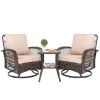 3 Pieces Patio Furniture Set, Outdoor Swivel Gliders Rocker, Wicker Patio Bistro Set with Rattan Rocking Chair, Glass Top Side Table and Thickened Cus