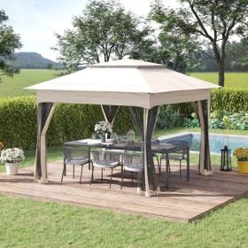 11ft x 11ft Pop Up Canopy, Outdoor Patio Gazebos Shelter Beige-AS