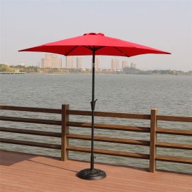 8.8 feet Outdoor Aluminum Patio Umbrella, Patio Umbrella, Market Umbrella with 33 pounds Round Resin Umbrella Base, Push Button Tilt and Crank lift, R