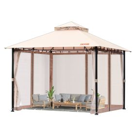 VEVOR Patio Gazebo for 6-8 Person, 10 x 10 FT Backyard Gazebo, with Mosquito Netting, Metal Frame, and PU Coated 180G Polyester, Outdoor Canopy Shelte