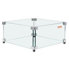 VEVOR Gas Fire Pit Wind Guard for Square Fire Table, 19 x 19 x 7.5 inch Clear Tempered Wind Guard for Firepits, 0.31 inch Thick Square Glass Shield, G