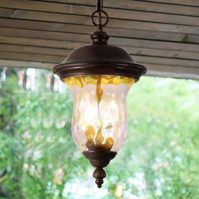 Rustic Outdoor Hanging Lantern, Weatherproof Vintage Pendant Light with Clear Glass Shade, Waterproof Exterior Lighting Fixture for Porch, Patio, or G
