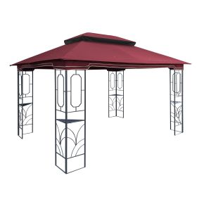 13x10 Ft Patio Double Roof Gazebo Replacement Canopy Top Fabric,Wine Red.