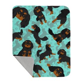 Black and Tan Cavalier King Charles Spaniel Quilted Blanket 50x60 Artwork Pattern Quilted Throw Blanket for Bed, Couch, Sofa, Soft and Lightweight