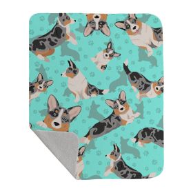 Blue Merle Welsh Cardigan Corgi Quilted Blanket 50x60 Artwork Pattern Quilted Throw Blanket for Bed, Couch, Sofa, Soft and Lightweight