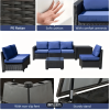 8-piece patio furniture set, all-weather outdoor wicker combination conversation sofa, rattan patio sofa with cushion and glass coffee table, with sto