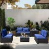 8-piece patio furniture set, all-weather outdoor wicker combination conversation sofa, rattan patio sofa with cushion and glass coffee table, with sto