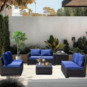 8-piece patio furniture set, all-weather outdoor wicker combination conversation sofa, rattan patio sofa with cushion and glass coffee table, with sto