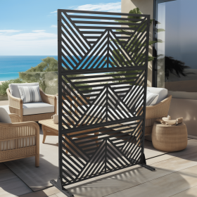 Mountain-shaped Black Metal Privacy Screen, Metal Outdoor Privacy Screen, Freestanding Outdoor Divider Decorative Privacy Fence Screen Set for Deck Pa