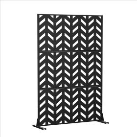 Fishbone Pattern Metal Outdoor Privacy Screen Freestanding Outdoor Divider Decorative Privacy Fence Screen Set for Deck Patio Balcony Garden Outdoor&I