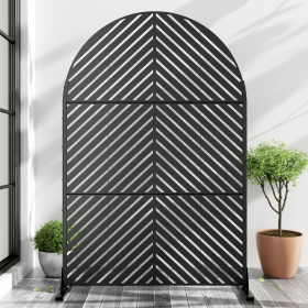 Black Arched Metal Outdoor Privacy Screen, Freestanding Outdoor Divider Decorative Privacy Fence Screen Set for Deck Patio Balcony Garden Outdoor&Indo