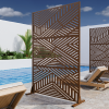 Random Stripes Brown Metal Outdoor Privacy Screen Freestanding Outdoor Divider Decorative Privacy Fence Screen Set for Deck Patio Balcony Garden Outdo