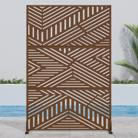 Random Stripes Brown Metal Outdoor Privacy Screen Freestanding Outdoor Divider Decorative Privacy Fence Screen Set for Deck Patio Balcony Garden Outdo