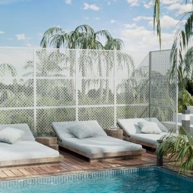 Two Lattice Woven Type Black Metal Privacy Screen Freestanding Outdoor Divider Decorative Privacy Fence Screen Set for Deck Patio Balcony Garden Outdo