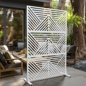 Mountain-shaped White Metal Privacy Screen Metal Outdoor Privacy Screen, Freestanding Outdoor Divider Decorative Privacy Fence Screen Set for Deck Pat