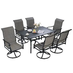 VEVOR 7 Pieces Patio Dining Set, Outdoor Furniture Table and Swivel Chairs Set, All Weather Garden Furniture Table Sets, Iron Patio Conversation Set w