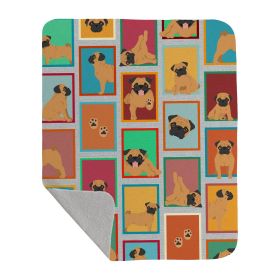 Lots of Apricot Pug Quilted Blanket 50x60 Artwork Pattern Quilted Throw Blanket for Bed, Couch, Sofa, Soft and Lightweight
