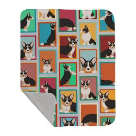 Lots of Tricolor Cardigan Corgi Quilted Blanket 50x60 Artwork Pattern Quilted Throw Blanket for Bed, Couch, Sofa, Soft and Lightweight