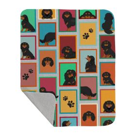 Lots of Black and Tan Cavalier King Charles Spaniel Quilted Blanket 50x60 Artwork Pattern Quilted Throw Blanket for Bed, Couch, Sofa, Soft and Lightwe