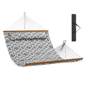 VEVOR Double Quilted Fabric Hammock, 12 FT Double Hammock with Hardwood Spreader Bars, 2 Person Quilted Hammock with Detachable Pillow and Chains for