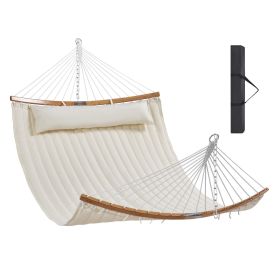 VEVOR Double Quilted Fabric Hammock, 12 FT Double Hammock with Curved Spreader Bars, 2 Person Quilted Hammock with Detachable Pillow and Chains for Ca