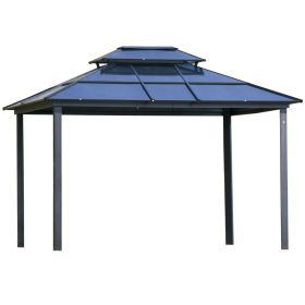 10' x 12' Hardtop Gazebo Canopy with Polycarbonate Double Roof, Aluminum Frame, Permanent Pavilion Outdoor Gazebo with Netting and Curtains for Patio,