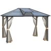 10' x 12' Hardtop Gazebo Canopy with Polycarbonate Roof, Top Vent and Aluminum Frame, Permanent Pavilion Outdoor Gazebo with Netting, for Patio, Garde