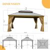 12'x16' Hardtop Gazebo Outdoor Aluminum Wood Grain Gazebos with Galvanized Steel Double Canopy for Patios Deck Backyard,Curtains&Netting (Wood-Looking