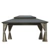 12' X 14' Hardtop Gazebo, Aluminum Metal Gazebo with Galvanized Steel Double Roof Canopy, Curtain and Netting, Permanent Gazebo Pavilion for Patio, Ba