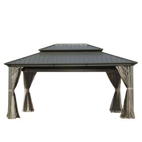 12' X 14' Hardtop Gazebo, Aluminum Metal Gazebo with Galvanized Steel Double Roof Canopy, Curtain and Netting, Permanent Gazebo Pavilion for Patio, Ba
