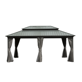 12' X 18' Hardtop Gazebo, Aluminum Metal Gazebo with Galvanized Steel Double Roof Canopy, Curtain and Netting, Permanent Gazebo Pavilion for Patio, Ba